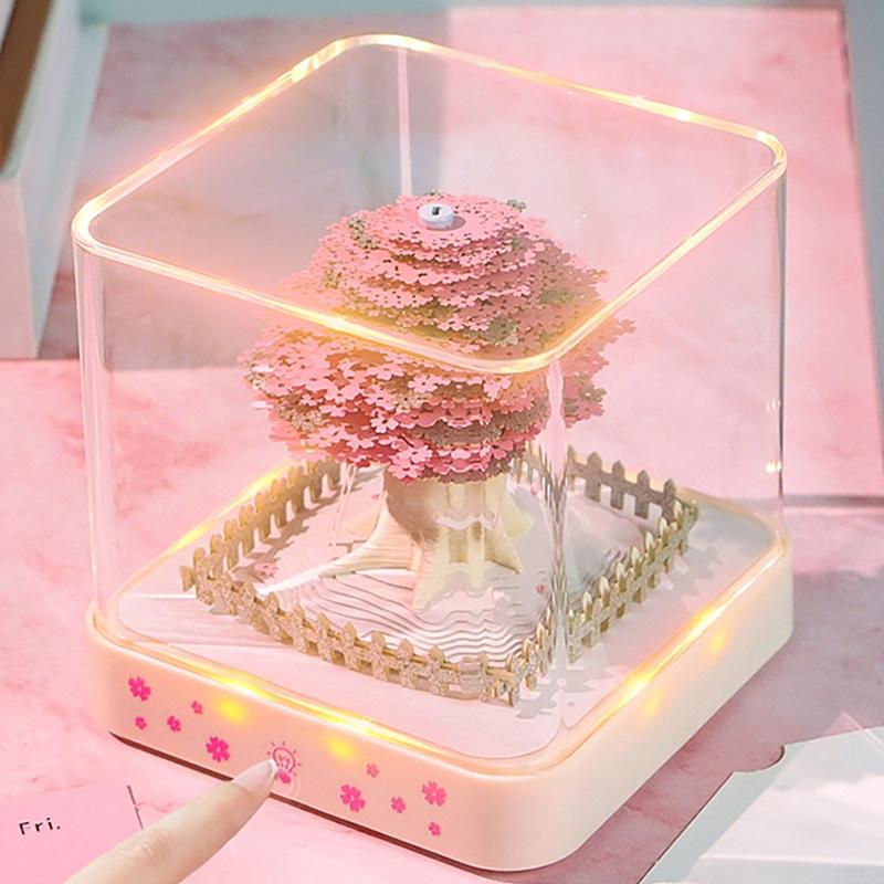 Time Piece Calendar 2026 Desk Calendar With Led Light 3D Tear-Away Calendar Paper Carving Art Memo Pad Notepad Gift Christmas