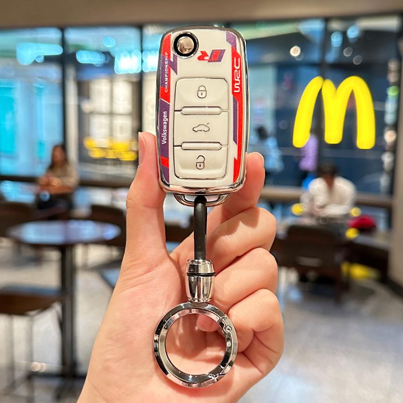 For VOLKSWAGEN TPU Car Remote Flip Key Case Cover Shell For Volkswagen VW Polo Golf Passat Tiguan Beetle Caddy T5 Up Eos Keychai