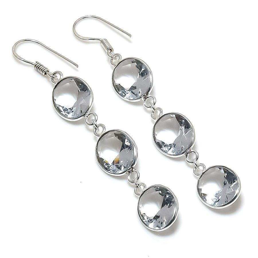 

Серьги ручной работы из стерлингового серебра 925 пробы с натуральным белым топазом 2,76 дюйма u2j09