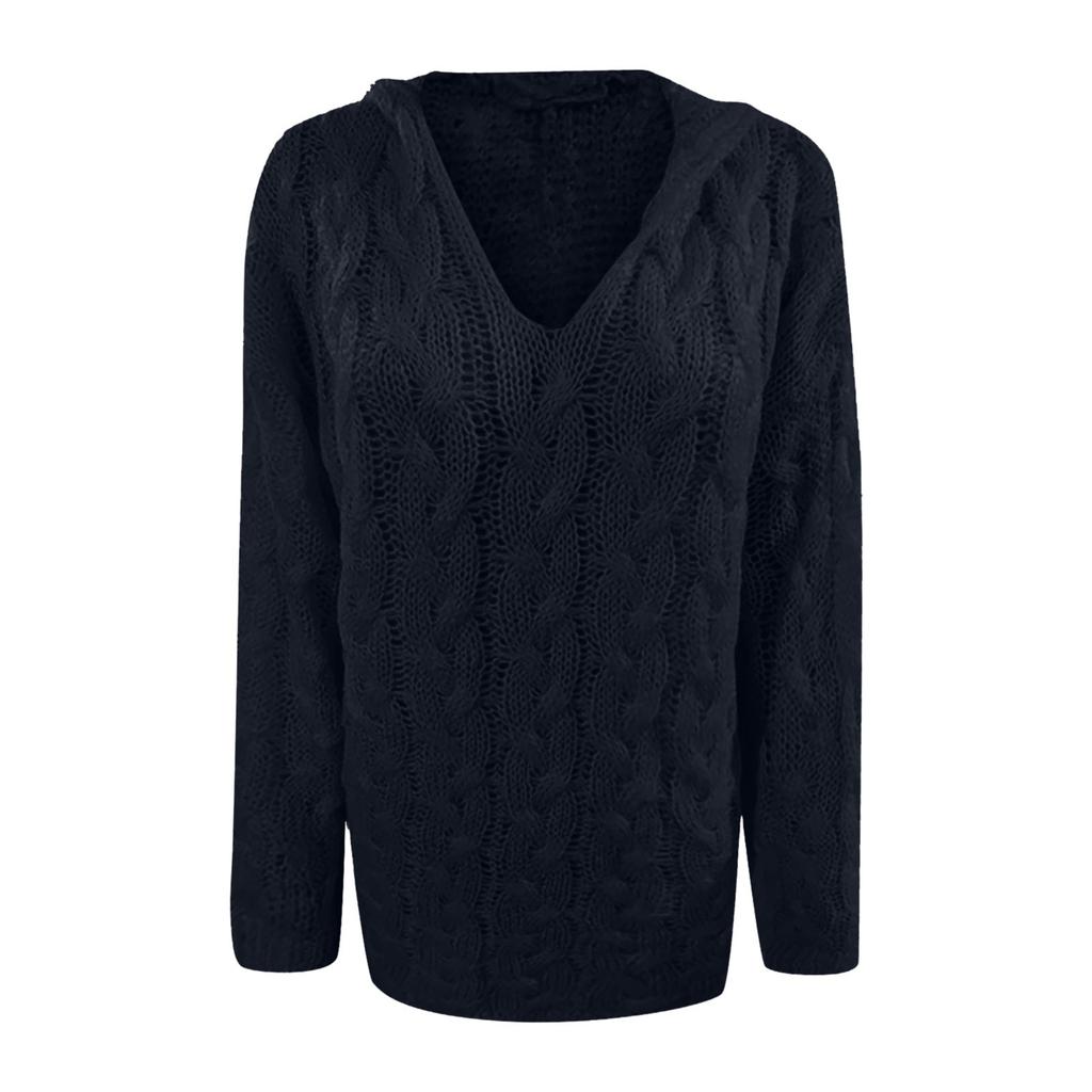 Women's Casual Fashion Sweater Knitting Pullover Loose Hooded Sweater