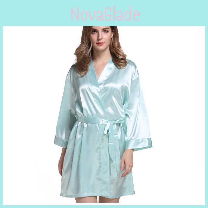 Silk Satin Sleep Robe For Women Summer Lightweight Short Kimono Lounge Wear