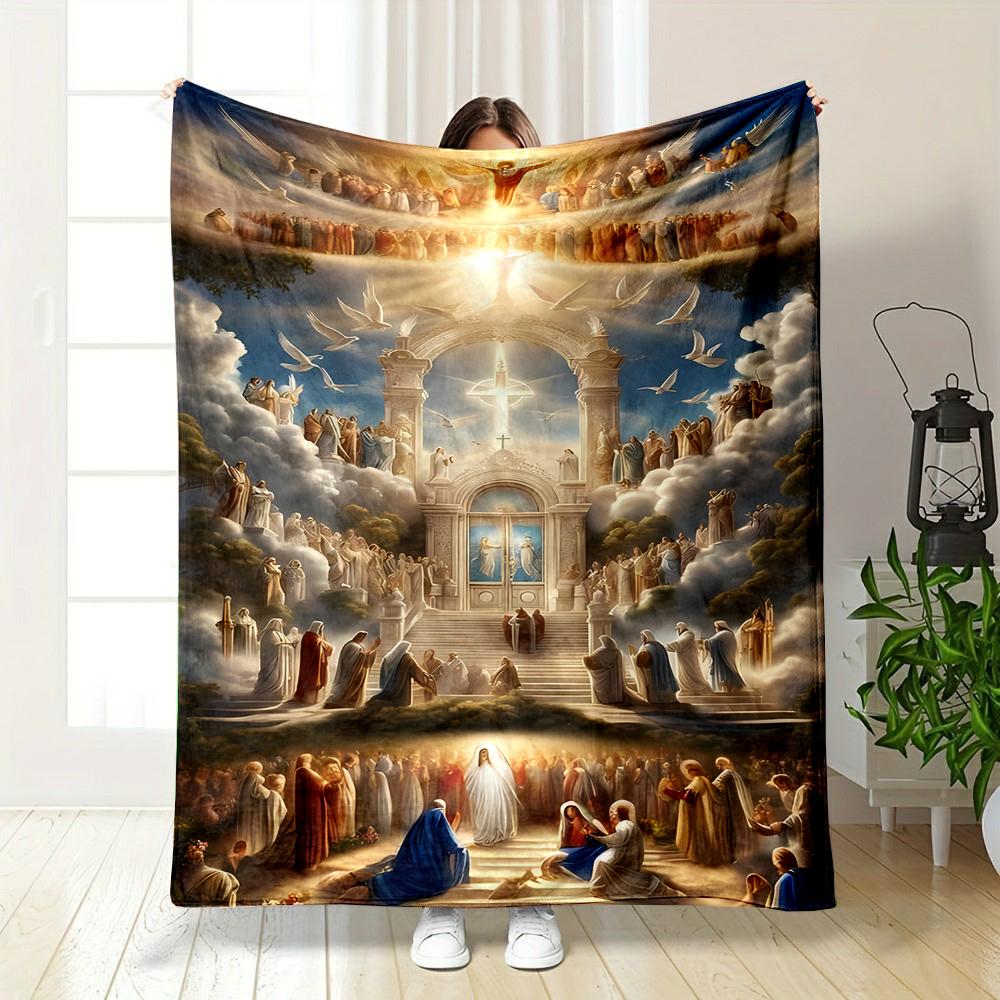 "Heavenly Scene with Angels and Light" Patterned flannel blanket perfect for the bedroom living room, sofa, or a little nap