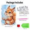 Handmade Framed Pearl Painting Set with Cute Squirrel Holding Snowflake Design 5D Shiny Bead Art Canvas Creative Craft for Room Decor