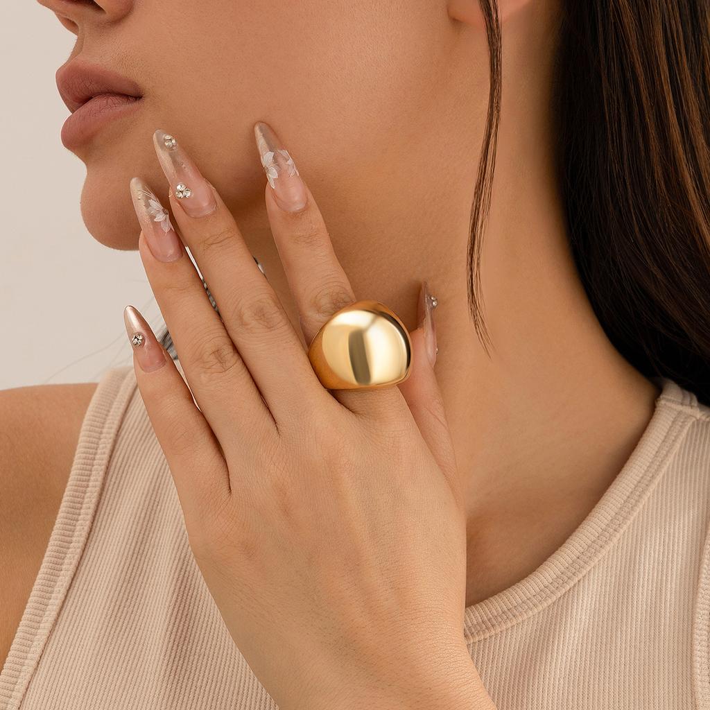 Anello Metallico Lucido Lava Liquida Vento Femminile, Set di Anelli con Superficie a Uovo Aperta Goccia d'Acqua Texturizzata