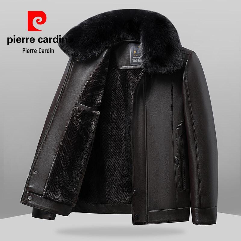 Pierre Cardin 2025 Męska Skórzana Kurtka z Kołnierzem Stojącym - Casualowa, Wszechstronna, Ciepła, z Podszewką z Weluru dla Mężczyzn w Średnim Wieku