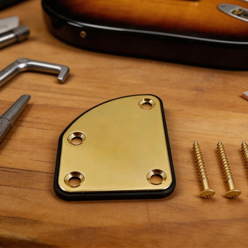 Multifunctionele Gitaarhalsplaat met Pad, 4-Gats Afgeschuinde Versterkingshardware en Schroeven voor Reparatie-, Vervangings- en Herbouwwerk