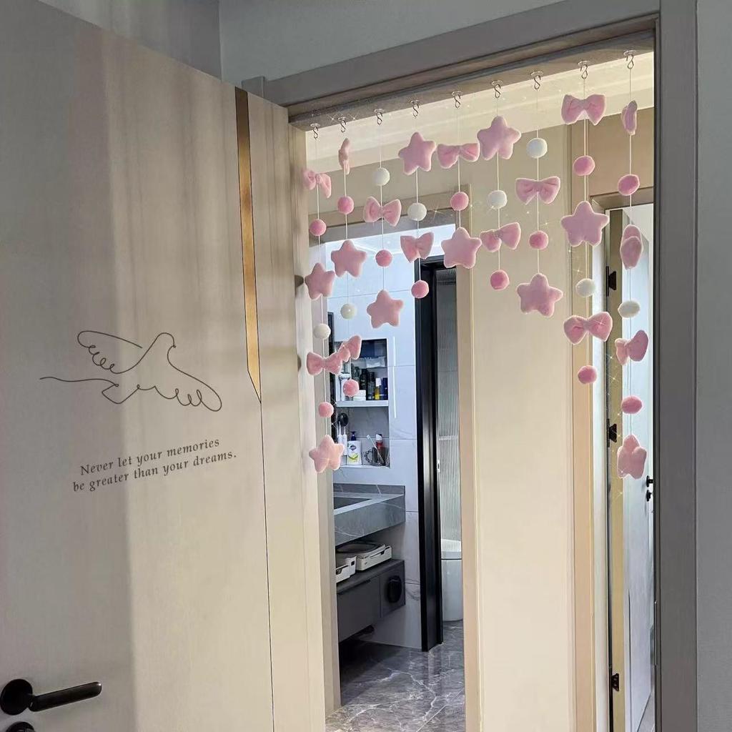 Cortina de Puerta Corazón Planeta Rosa – Adorno Colgante Lindo y Femenino, Decoración de Pared y Puerta Sin Taladro