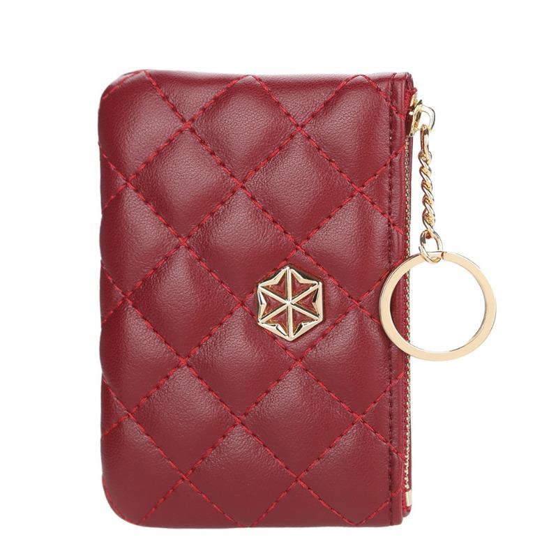 

E new change bag women s embossed plaid zipper key bag fashionable mini wallet card bag women бордовый