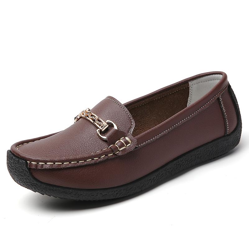 New 100% genuine leather flat shoes for women, comfortable casual shoes, walking loafers, large-sized leather shoes