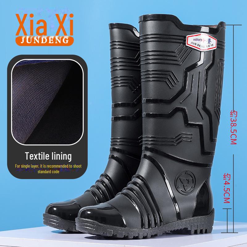 Jundeng Men's High-Top Waterproof Rain Boots - Non-Slip, Wear-Resistant with Velvet Lining