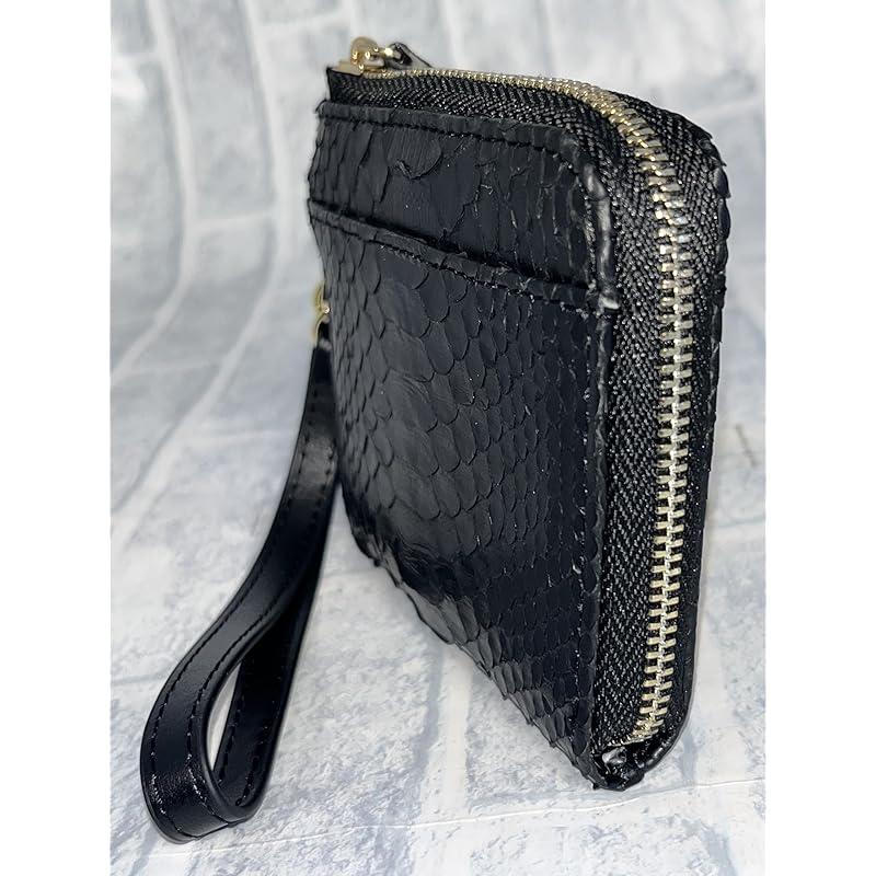 [GUODI] Compact Mini Wallet L-shaped Zipper Type Comes with a Carry Strap Python Genuine Leather Ladies Men's HJ-PY101 Snakeskin Snakeskin Snakeskin