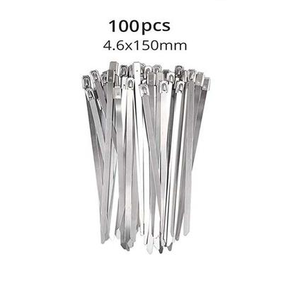 Abraçadeiras de metal 4,6x150mm, 100 peças 304 Abraçadeiras de aço inoxidável com mecanismo de autotravamento, para indústria, agricultura, ao ar livre