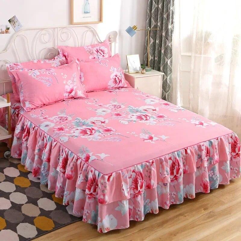 Ruffle Skirt Bedspread Home Textile Printed Bed Skirt Bedroom Coverlets Bedspreads Sheets Dust Cover Bedding 3PCS/Set