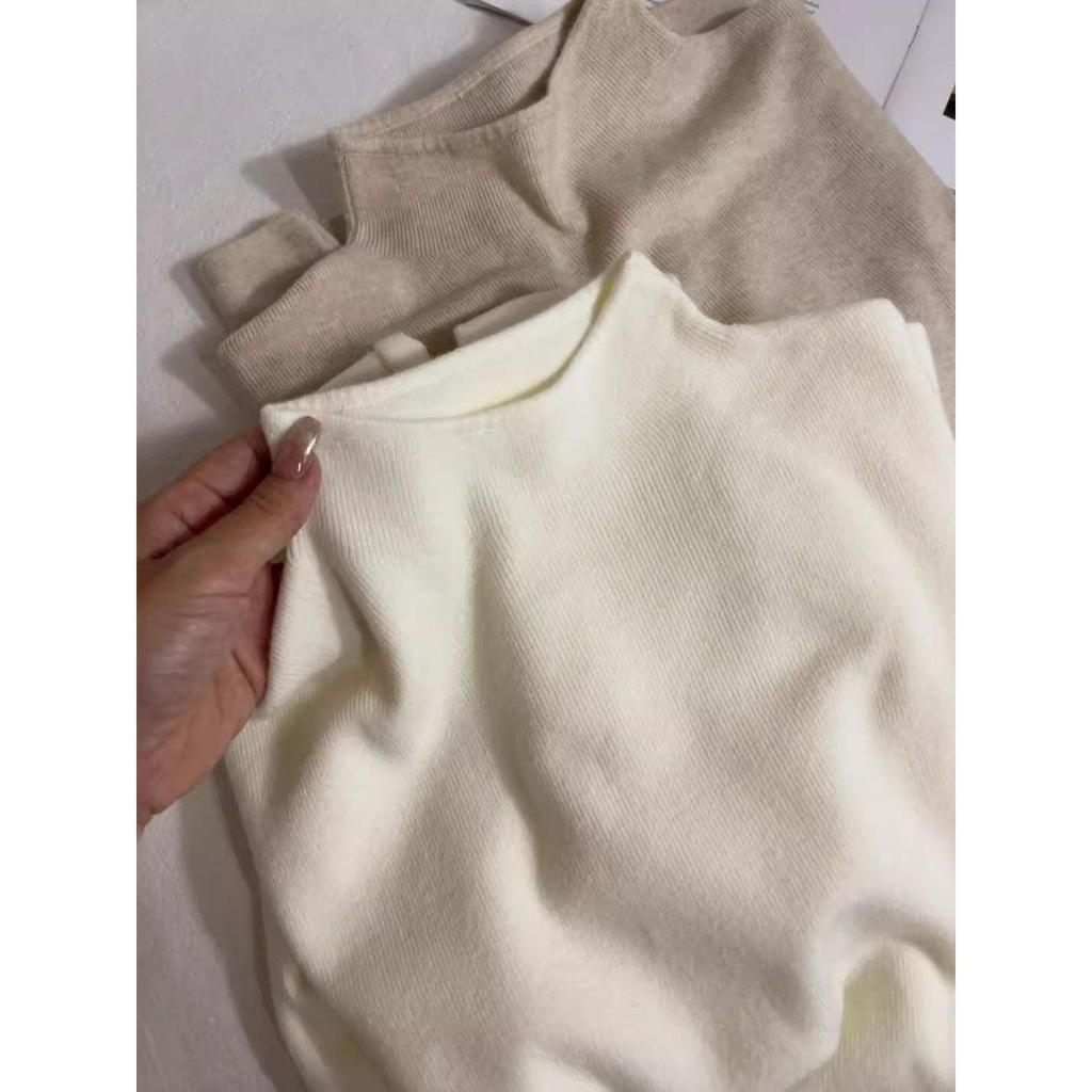 Versatile Slim-Fit Long Sleeve Knit Top - Semi-High Neck, Solid Color, Perfect for Autumn and Winter