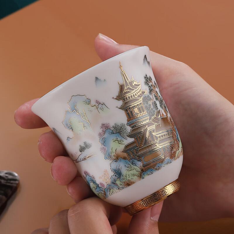 Tea Xun Jade Ceramic 'Spring Mountain Brocade' Master Kung Fu Tea Cup