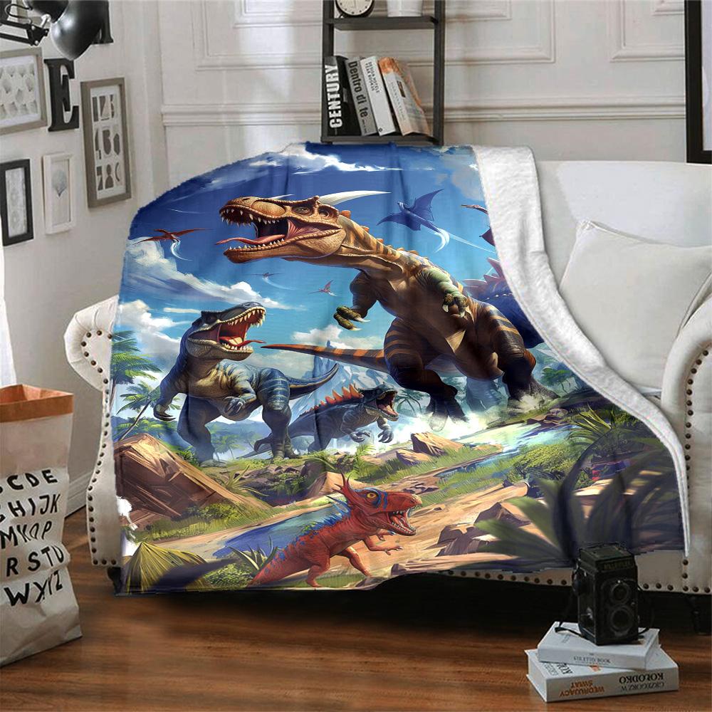Jurassic Dinosaur Prehistoric Scene Print Fleece Blanket Soft Cozy Throw Blanket for Sofa Couch Bed Animal Lover Home Decor