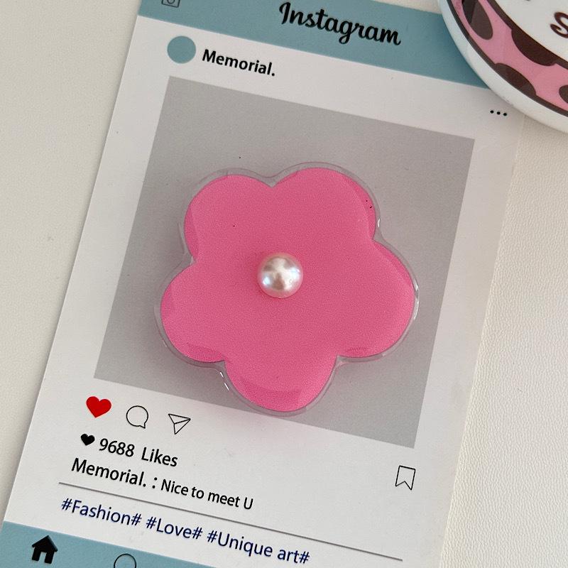 Korean Style Pearl Flower Phone Airbag Holder - Retractable Desktop Phone Stand