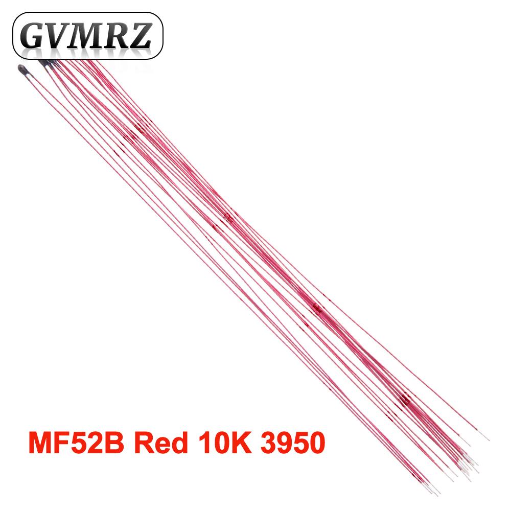 

10PCS MF52 Wired NTC Thermistor 1% 10CM Lead 10K 100K 3435 3950 MF52B Red 10K 3950