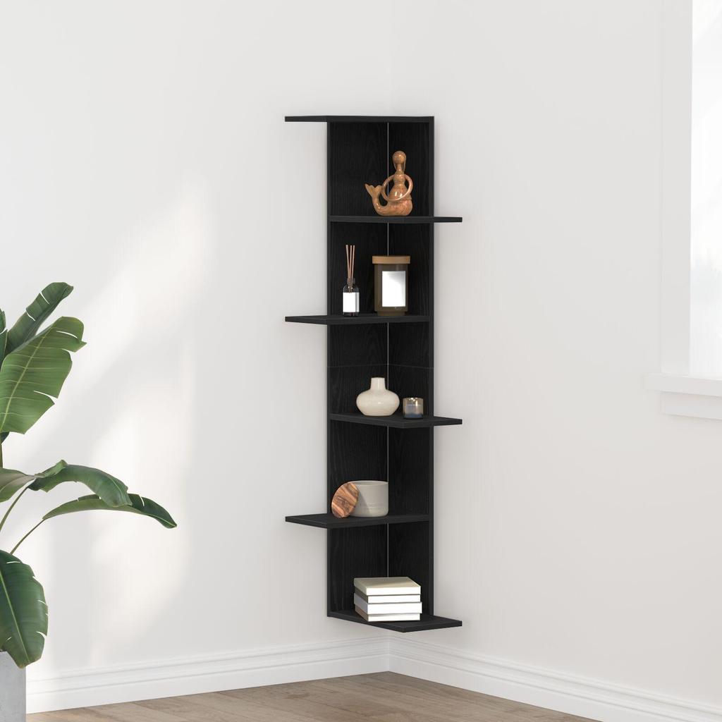 Black Minimalist Corner Bookshelf for Display and Storage for the Corners of Bedrooms, Living Rooms and Beyond