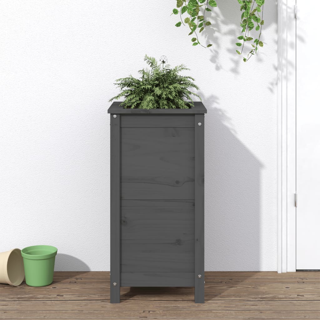 Plant Pot Gray 40x40x78 cm Solid Pine Wood