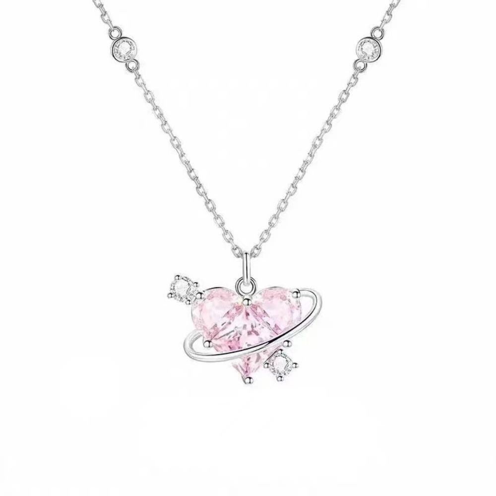 Light Luxury Design Crystal Heart Necklace Sweet Elegant Style Zircon Necklace  Fashion Accessory