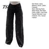 Jeans Versatili da Donna Patchwork di Pizzo da Donna Borsa Casual Ampia Gamba Dritta Larga Spandex per Pantaloni in Denim Vita Media Floreale Traforato Flessibile
