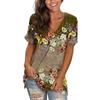 Summer V-neck 3D Coconut Tree Flowers Printed Top Fashionable Casual Short Sleeved Women's T-shirts