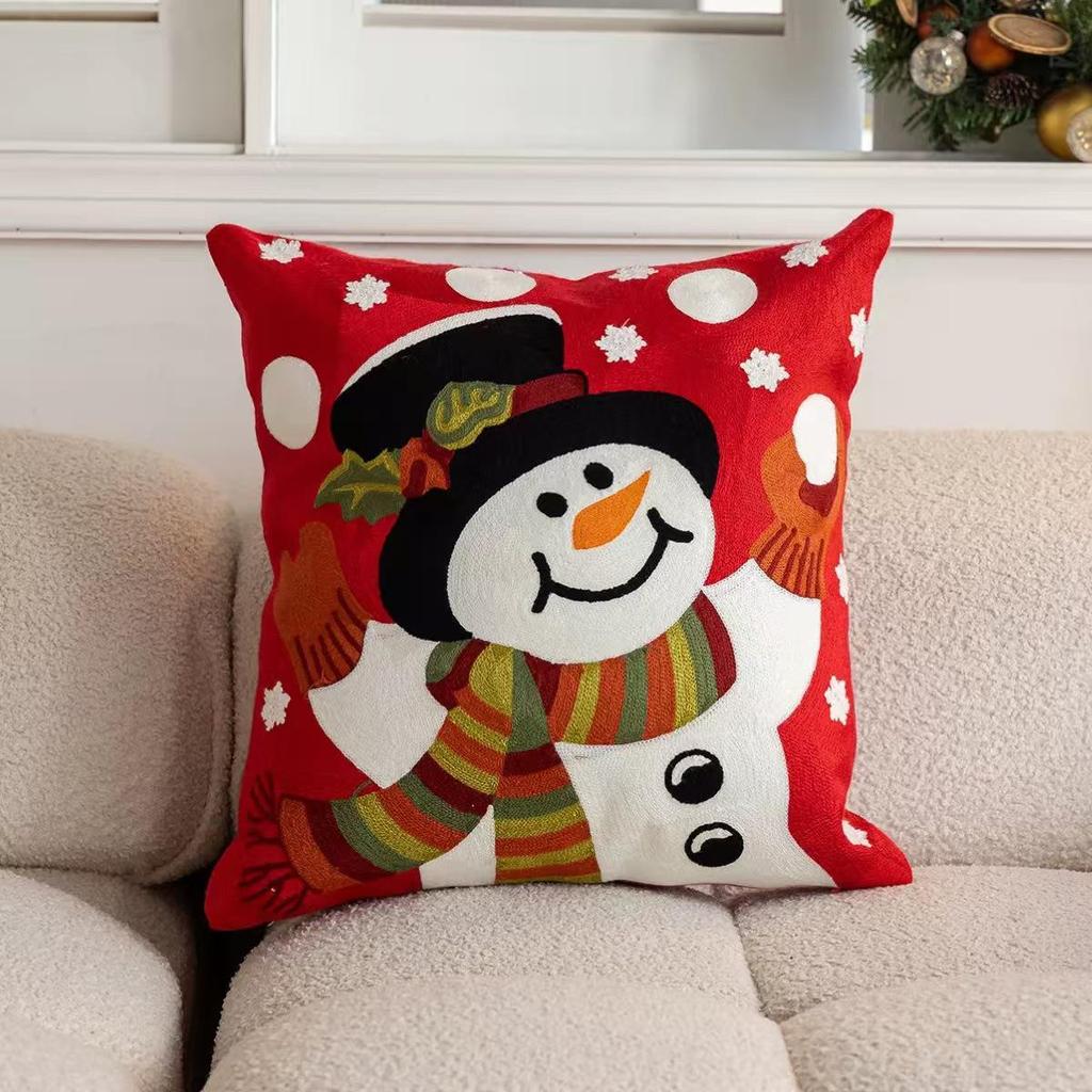 Christmas Embroidery Candy Cane & Santa Hat Tufted Throw Pillow Cover