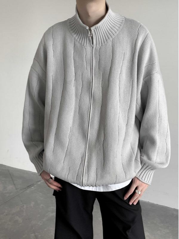 Men's Solid Color Zipper Cardigan Sweater - Autumn & Winter Loose Knit Outerwear