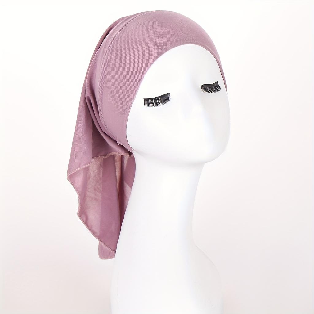 Solid Color Inner Hijab Hat Elastic Turban Causal Head Wraps Ramadan Muslim Fashion Headscarf Bandana For Women