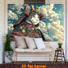 Dramatic Cat Warrior Samurai Tapestry Wall Art Hanging Pop Culture Anime Mural for Home Decor Living Room Bedroom XL Size