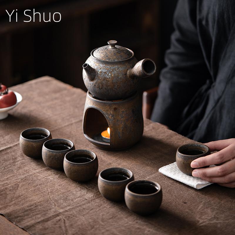 Japanese Style Coarse Pottery Tea-Boiling Stove Alcohol Stove Warm Tea Teapot Warmer Antique Tea Ceremony Kung Fu Tea Set