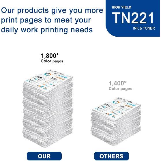 1 Pack TN221 Yellow Toner Cartridge High Yield Compatible TN221 Replacement for Brother HL-3140CW 3150CDN 3170CDW MFC-9130CW 9140CDN 9340CDW