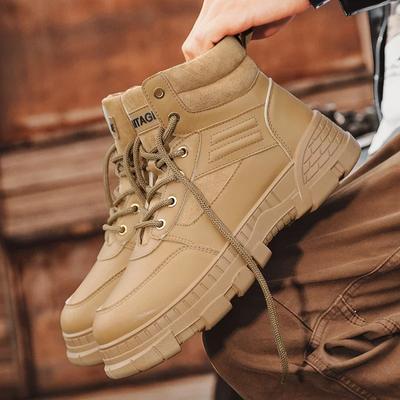 Fashion Men's Biker Boots Casual High Tops Leather Tooling Shoe Keep Warm Trendy All-match Popular Motorcycle Lace-up Water Proof Boot