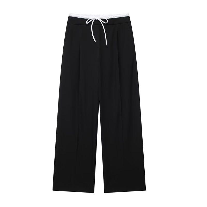 Kaslead Casual Easiest for Match Double Layer Waist Wide Leg Pants