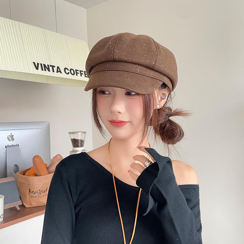 Autumn and Winter New Letter Octagonal Hat Japanese Literary Retro All Match Painter Beret Big Head Duck Tongue Hat
