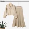 Women Long Sleeve Blouse and Pleated Skirts Casual Two Piece Suit Sets