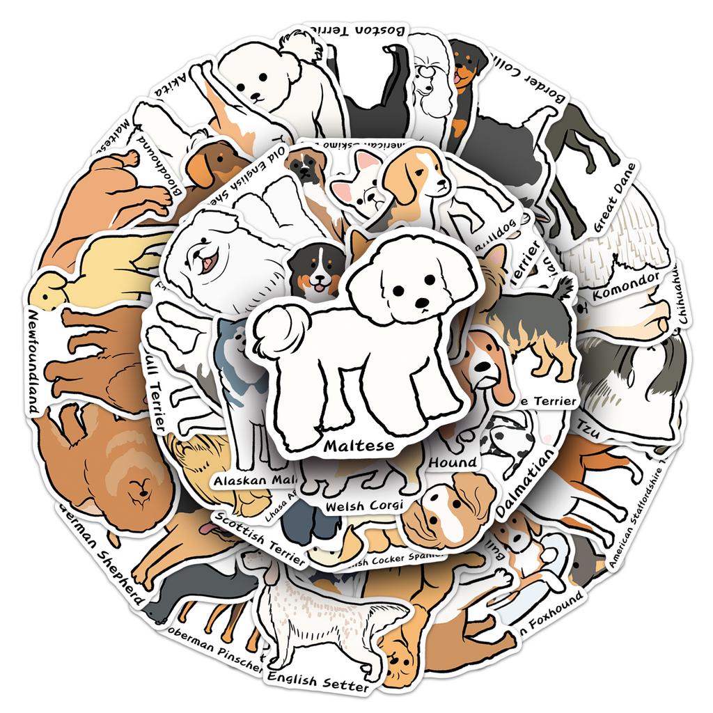 50Pcs Dog Illustrated Handbook Graffiti Stickers Hand-Drawn Dogs Cartoon Decal Diy Luggage Phone Guitar Scrapbook Kid Toys