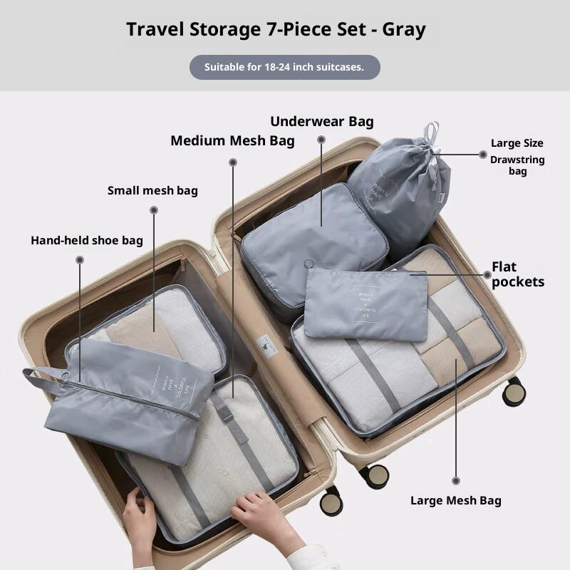 7Pcs/Set Travel Storage Bag Set Travel Clothing Storage Bag Luggage Organizer Bags Toiletry Shoe Clothing Underwear Sorting Bag