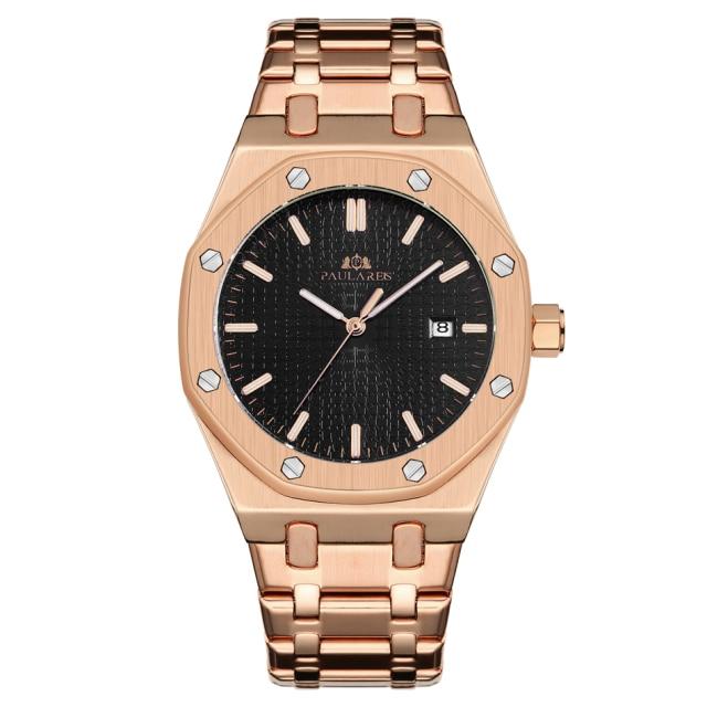 Paulareis Automatische Selbstaufzug Mechanisch Edelstahlarmband Einfach Business Blau Roségold Gelbgold Datum Herrenuhr AP01