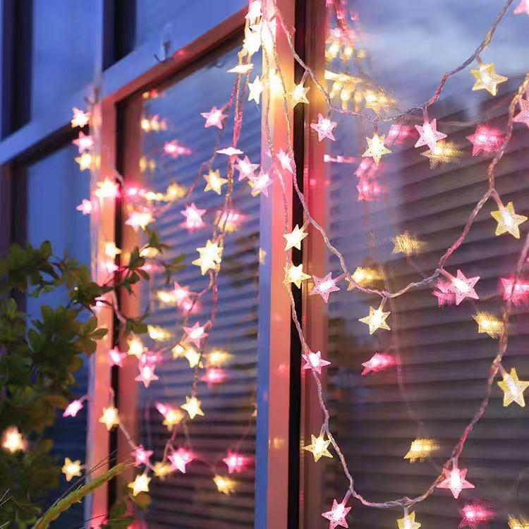 LED Pearl Star & Moon String Lights - Colorful Outdoor Tent & Camping Decor