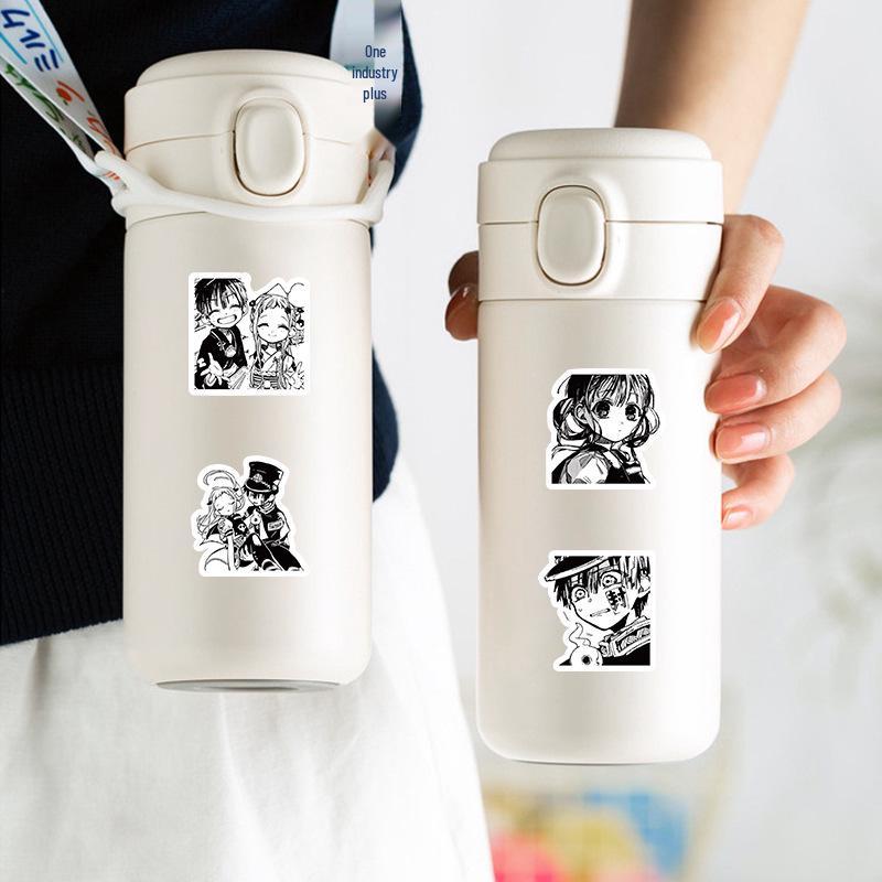 100 Waterproof Hanako-kun Stickers - Black & White Anime Character Decor for Suitcases, Water Bottles, and Desktops