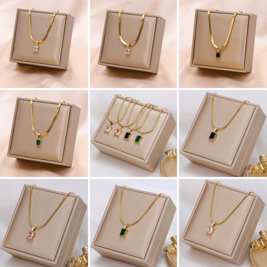 316L Stainless Steel Oval Green Stone Necklace For Women New Trend Snake Chain Girls Chokers Jewelry Party Wedding Gifts