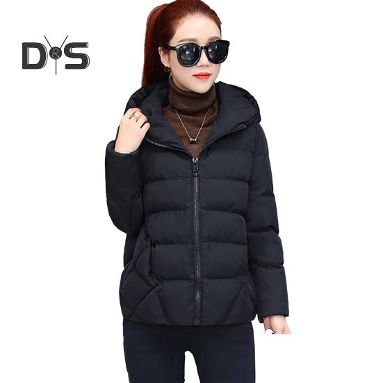 Women Winter Hooded Jacket Solid Color Long Sleeve Loose Thick Warm Down Cotton Short Coat for Cold Weather All Match Streetwear Outwear