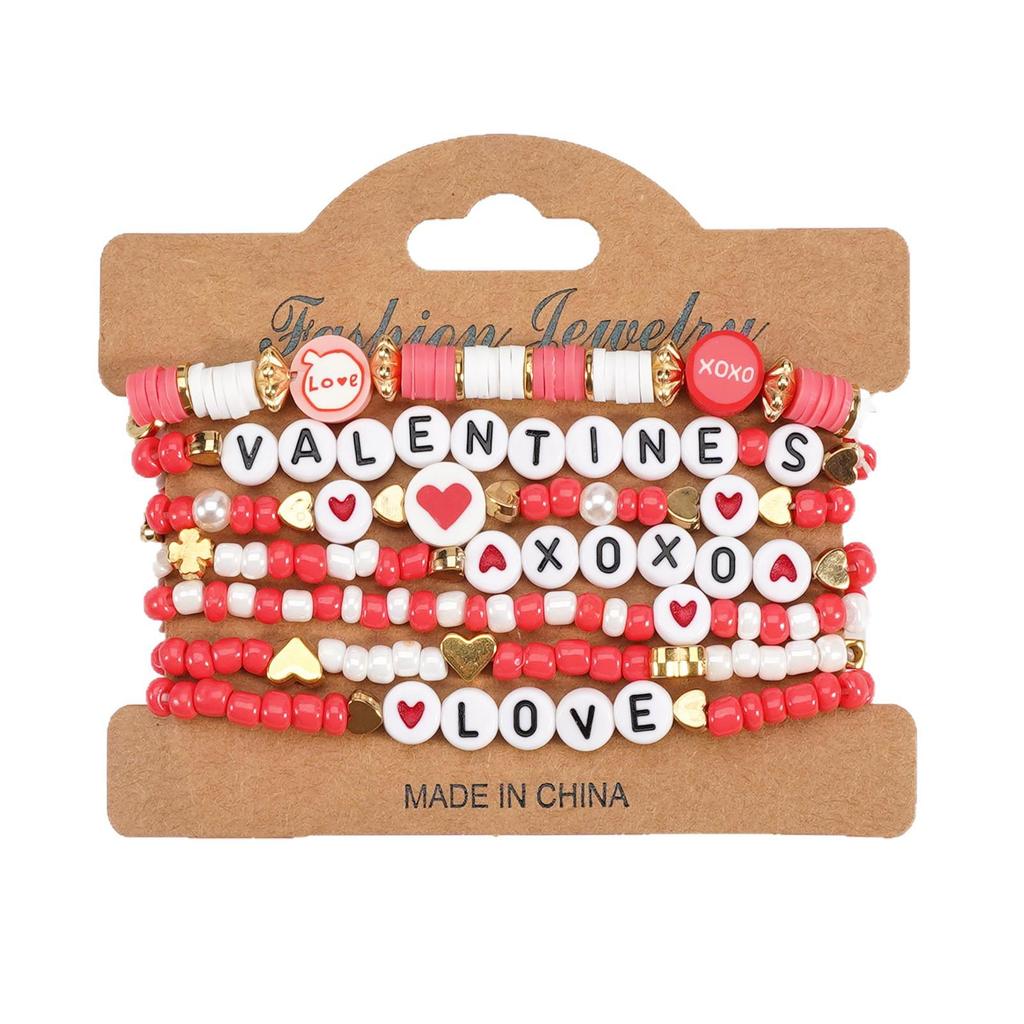 Valentine's Day Multi-layer Love Heart Bracelet - Elastic Polymer Clay Beaded Design for Qixi Festival