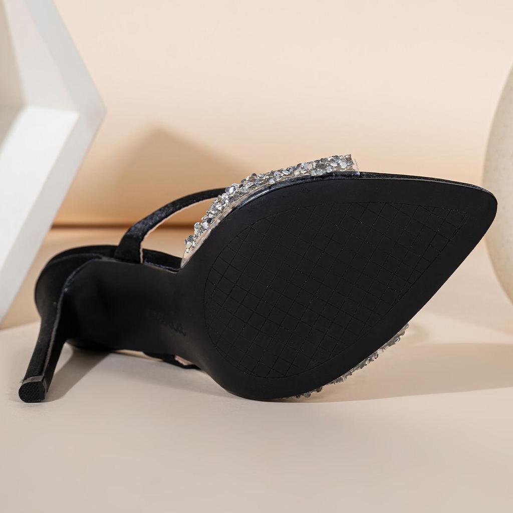 Plus Size Sequin Stiletto Mules: Sexy Pointed Toe & Open Toe Slippers for Women