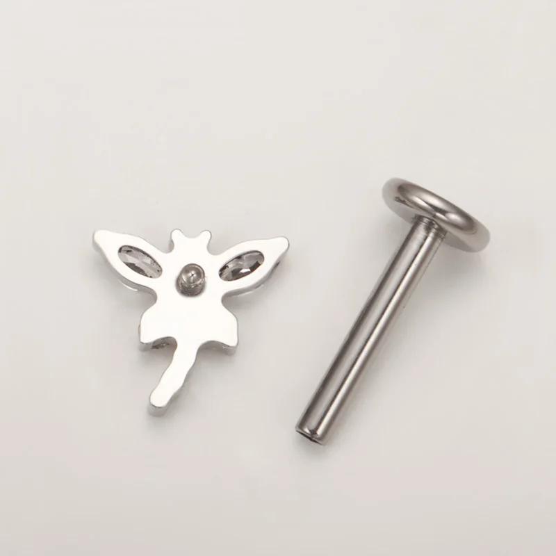 Piercing Labret Mini Libellula in Titanio ASTM F136 con Zirconia Cubica Orecchio Helix Flat Trago Orecchino Anello Naso Piercing Labbra