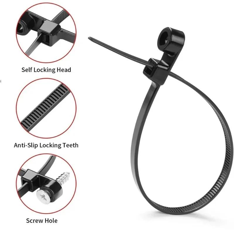 Screw Hole Cable Ties Fixed Head Reusable Nylon Straps Low Temperature Resistant Self Locking Fasteners for Outdoor Home Office