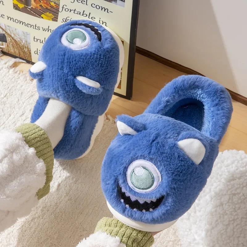 2024 Jesień/Zima Urocze Kapcie Bawełniane z Dużymi Oczami Pluszowe Ciepłe Kapcie Domowe Gruba Podeszwa Antypoślizgowe Kapcie dla Pary Wysokie Bawełniane Kapcie