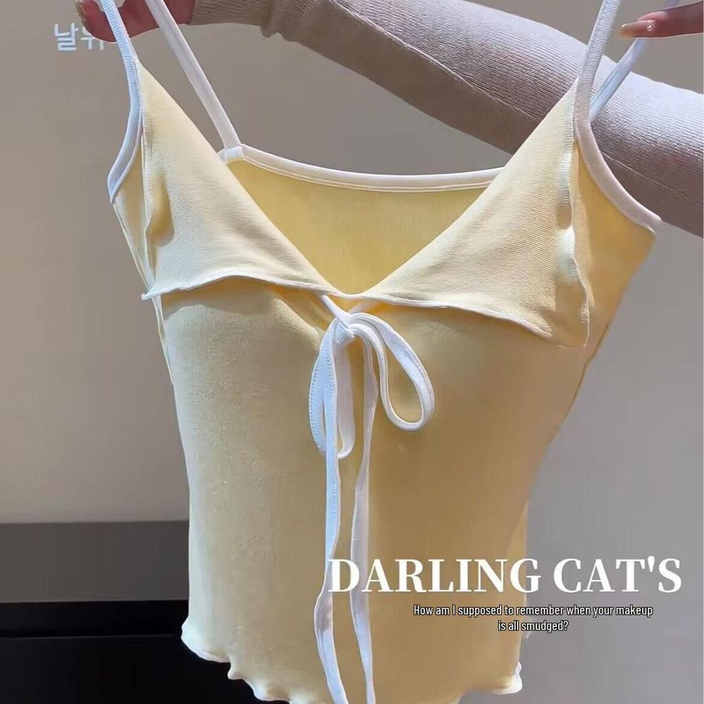 Chic Bow Camisole with Chest Pad - Casual, Stylish, and Feminine